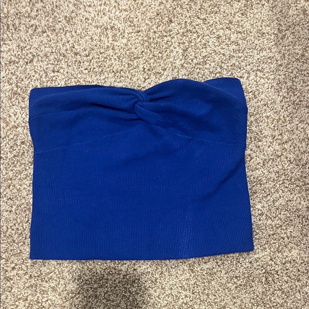 Blue Twist-Front Tube Top